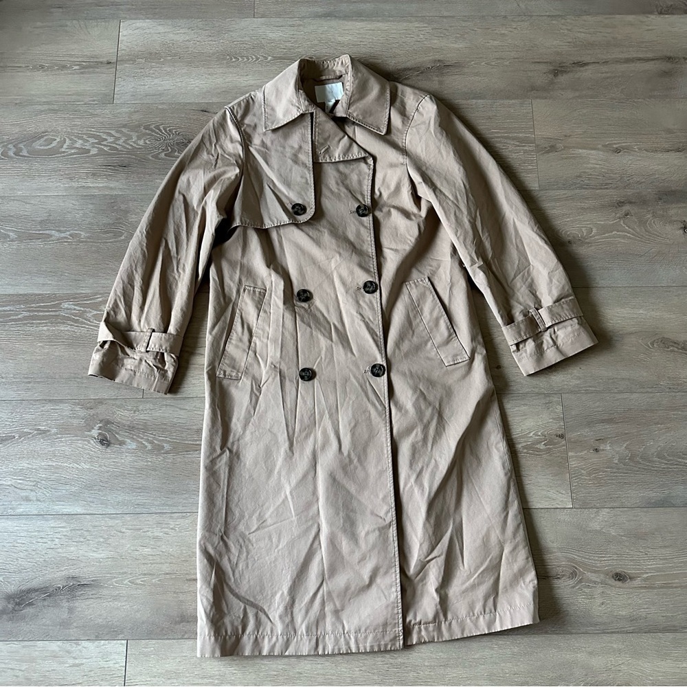 New H&M 100% Cotton Trench Coat Midi Tan XS